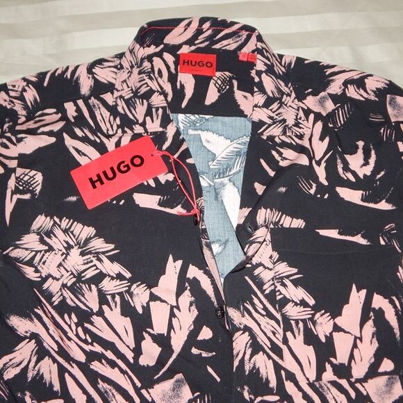 NWT Hugo Boss Ellino Button-down Straight Fit Casual Shirt Floral Print Men MED - Picture 8 of 9